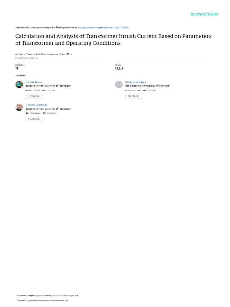 Calculation and Analysis of Transformer Inrush Cur | PDF | Transformer ...