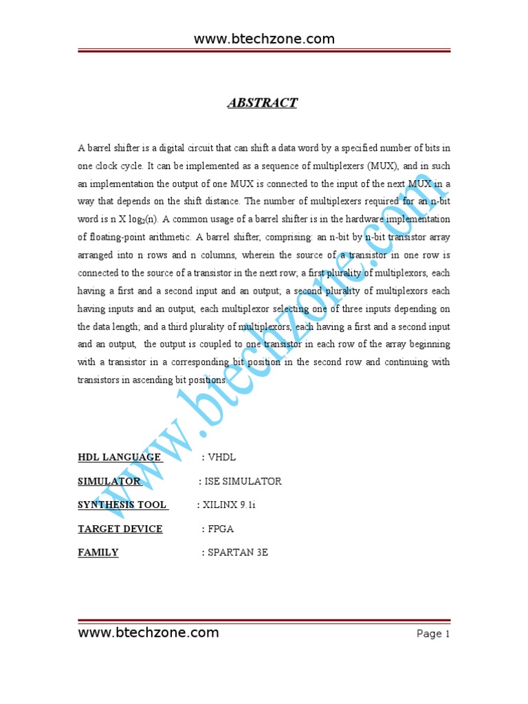 Barrel Shifter Field Programmable Gate Array Vhdl
