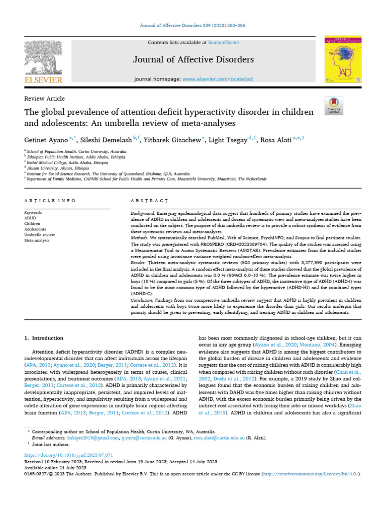 Global ADHD Prevalence in Youth: Review | PDF | Attention Deficit ...