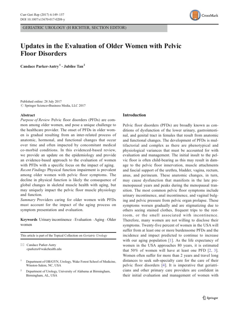 Evaluating Pelvic Floor Disorders in Older Women | PDF | Urinary ...