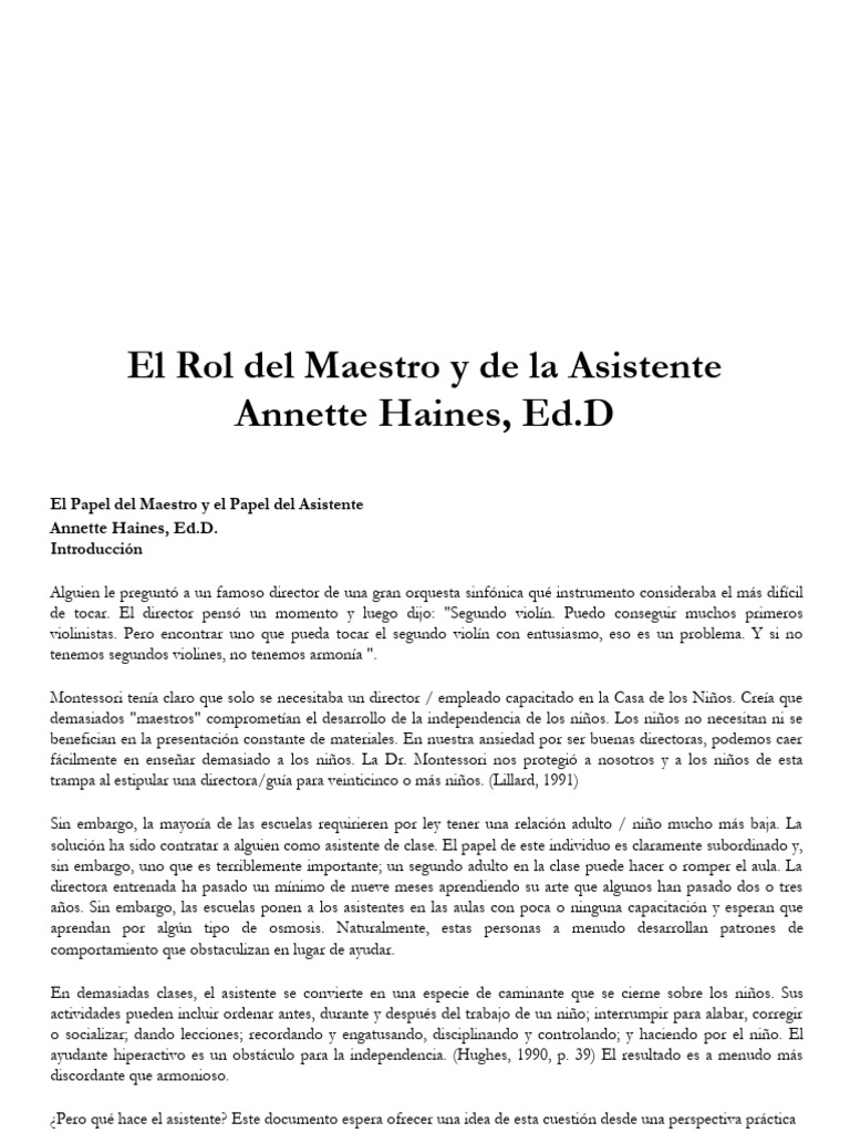 El Rol Del Maestro y Del Asistente | PDF | Libertad | Educación Montessori