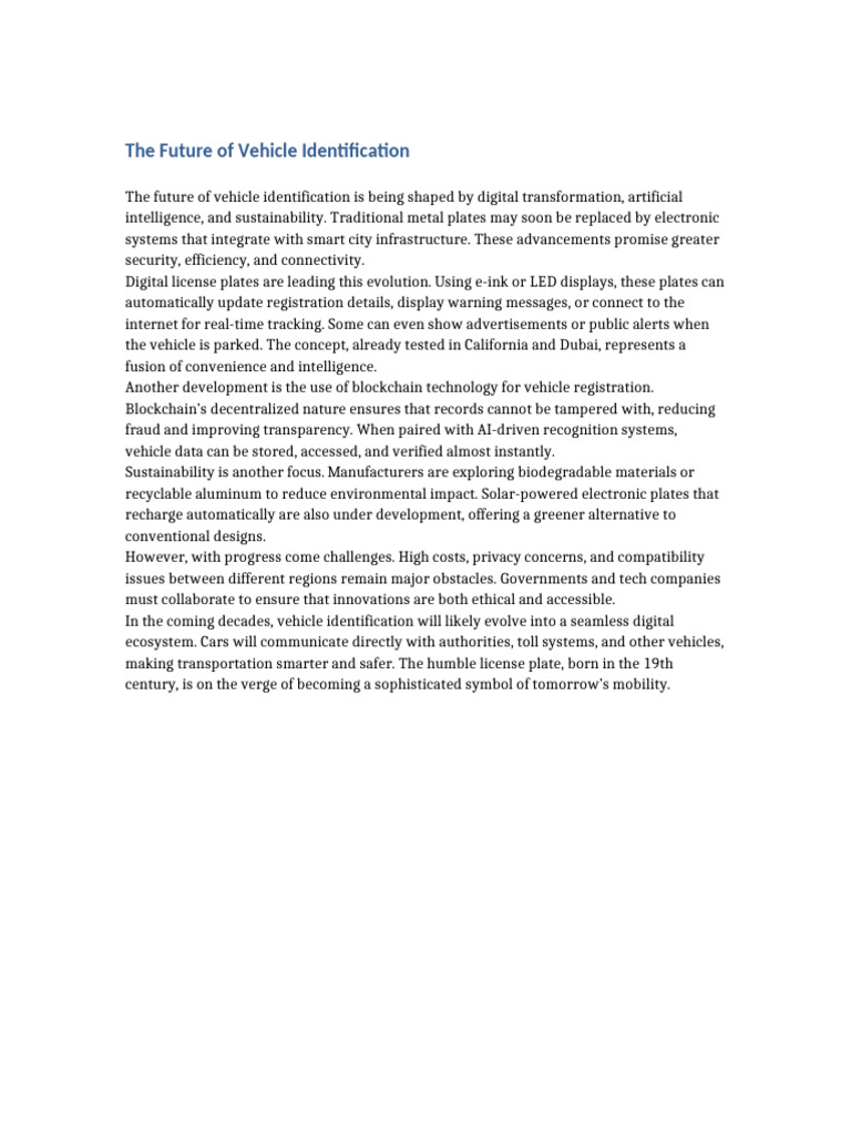 Future Trends in Vehicle Identification | PDF