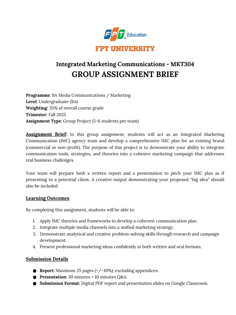 Group Assignment Brief - FA25 | PDF | Marketing Communications | Brand
