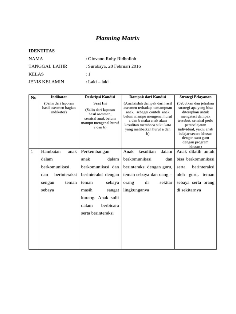 Planning Matrix | PDF