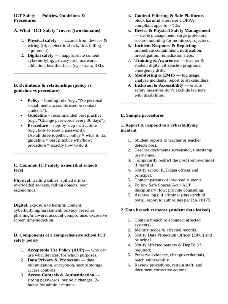 ICT Safety Policies & Procedures Guide | PDF | Cyberspace