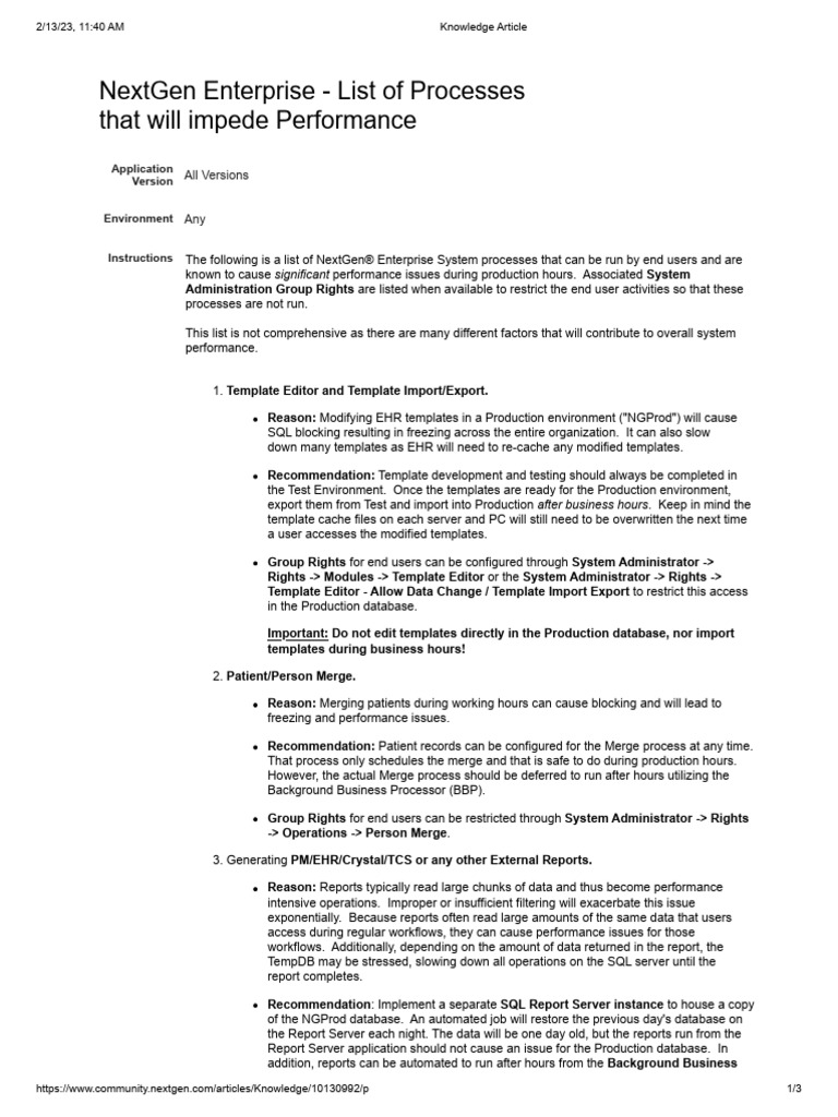 Processes Impeding NextGen Performance | PDF | Databases | Electronic ...
