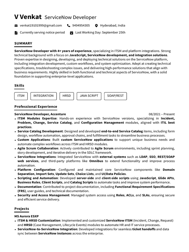 ServiceNow Developer Resume - Venkat | PDF | Agile Software Development ...
