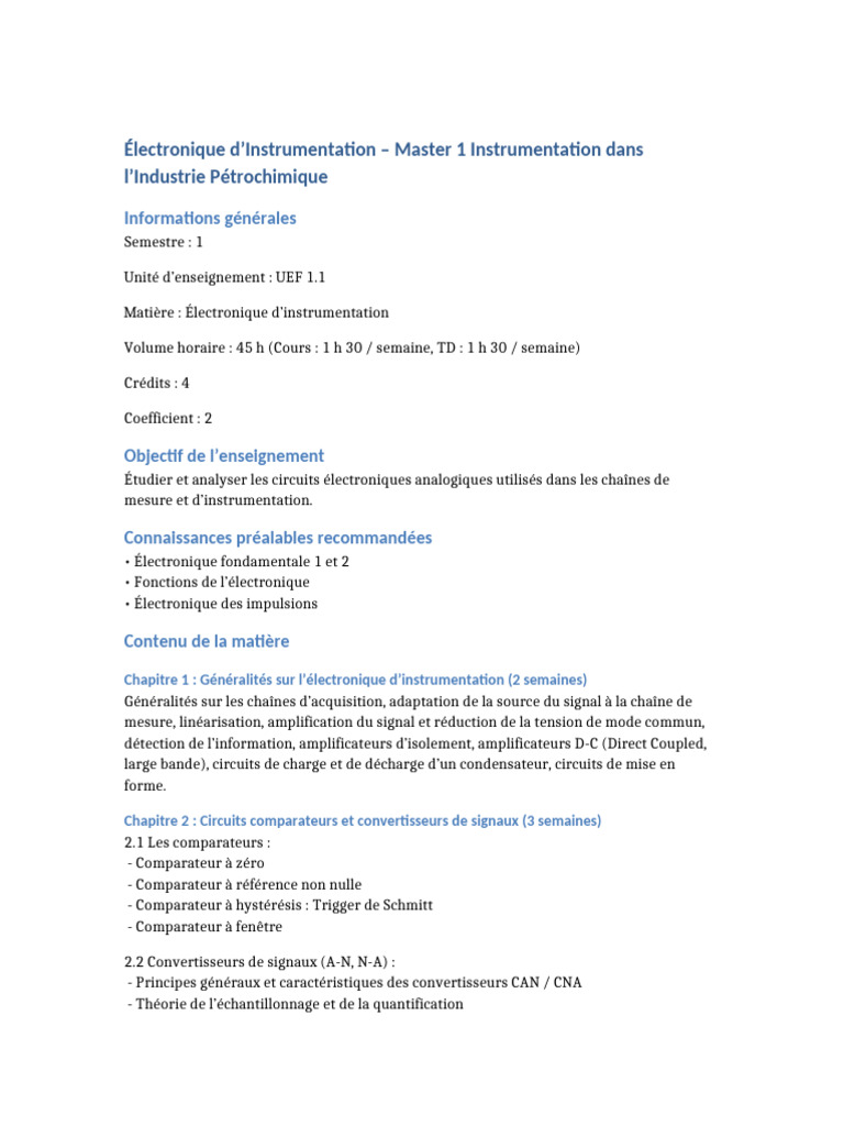 Électronique d'Instrumentation en Master | PDF | Filtre (électronique ...