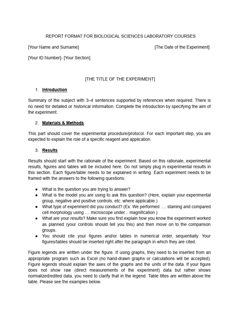 Biological Science Department Lab Report Format | PDF | Experiment ...