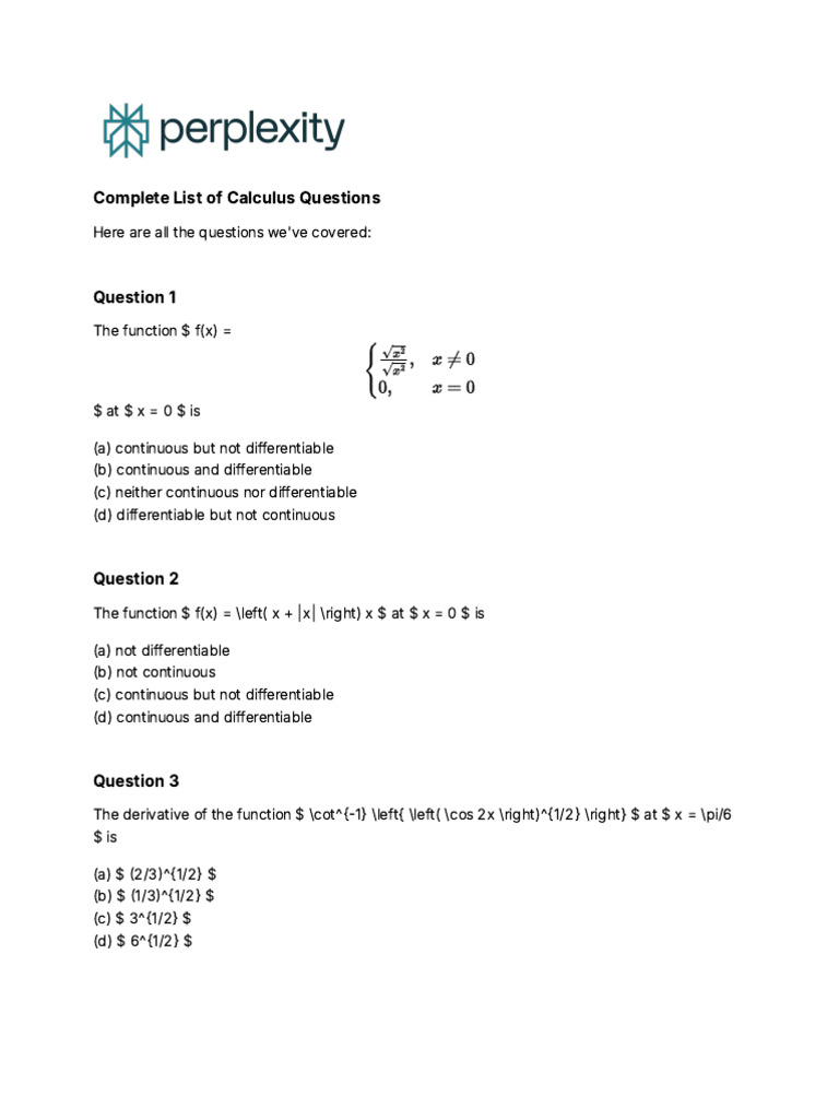 Comprehensive Calculus Question Set | PDF