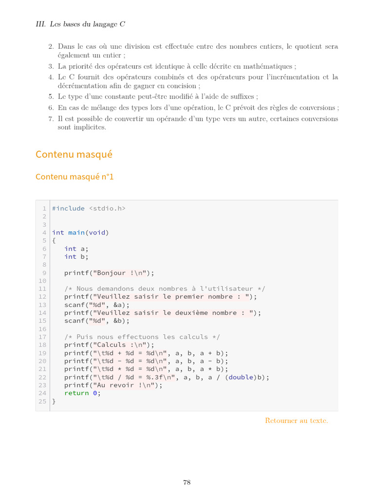 Introduction au langage C et opérations | PDF