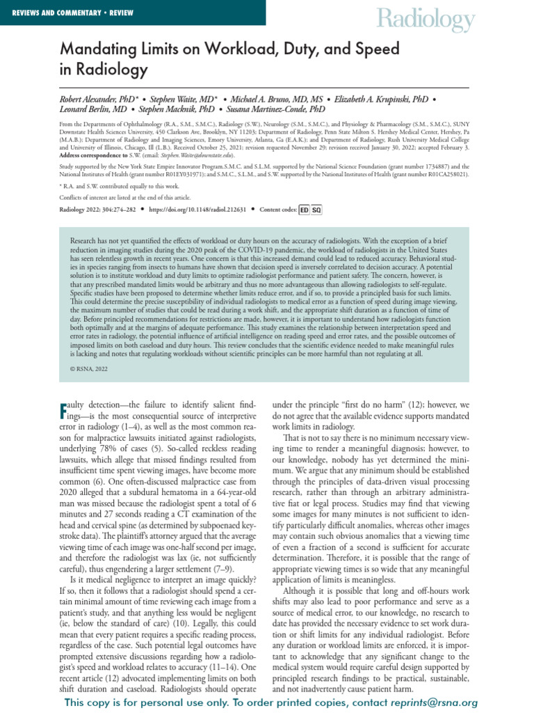 Radiology Workload and Error Rates Analysis | PDF | Radiology | Ct Scan