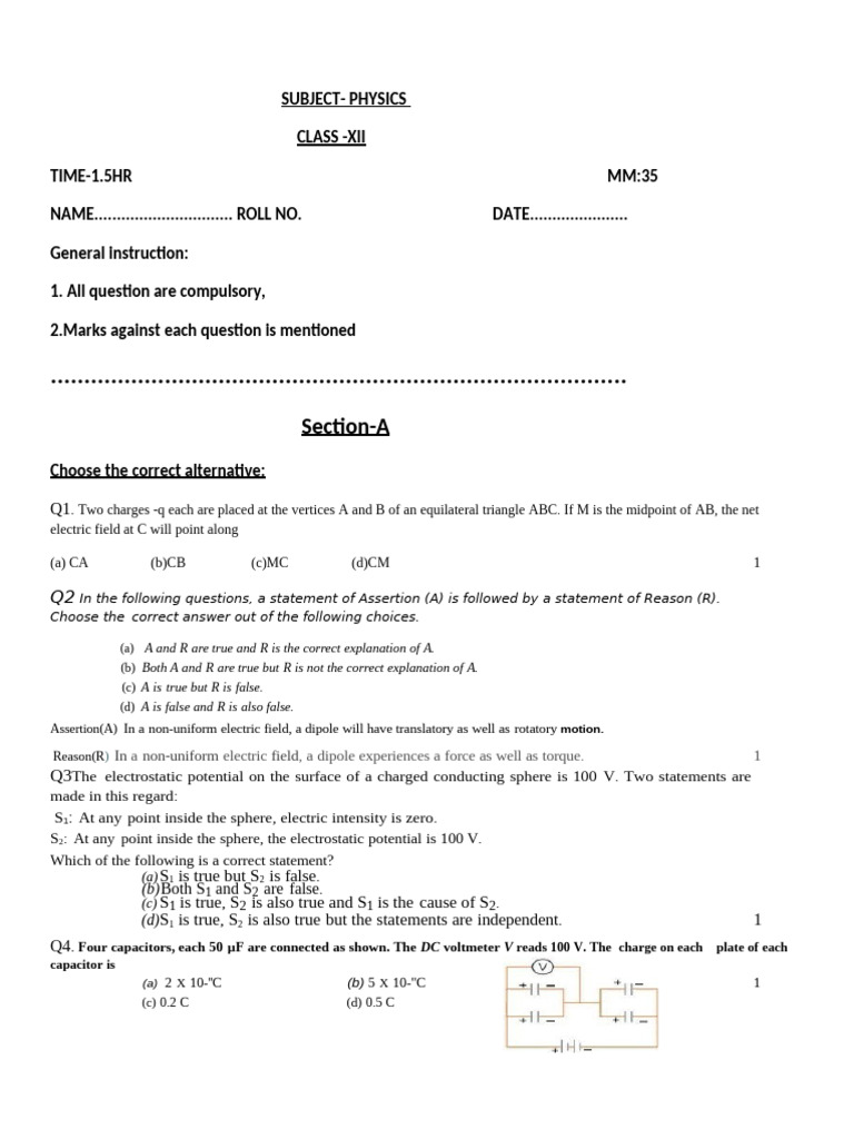 Physics Class XII Exam Paper | PDF | Magnetic Field | Inductor