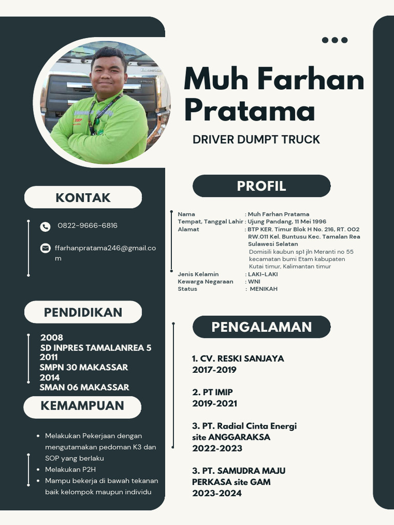Profil dan Pengalaman Driver Dump Truck | PDF