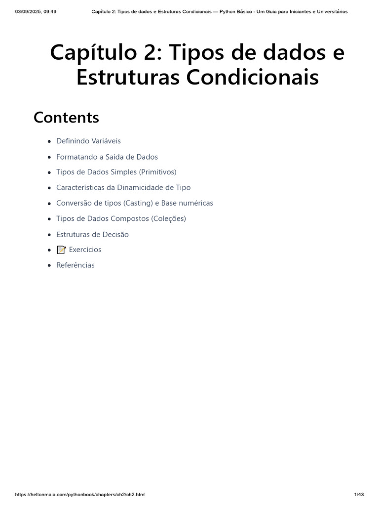 Tipos de Dados e Condicionais em Python | PDF | Python (linguagem de ...
