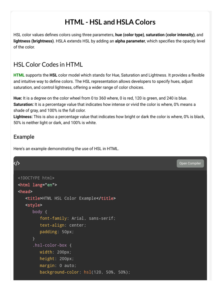HTML - HSL and Hsla Colors | PDF | Hue | Color