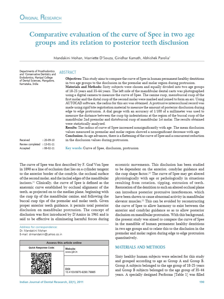 Comparative Evaluation of The Curve of Spee in Two.42 | PDF | Dental ...