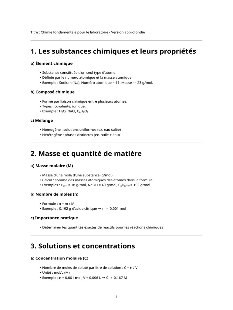 Chimie fondamentale en laboratoire | PDF | Concentration molaire | Chimie