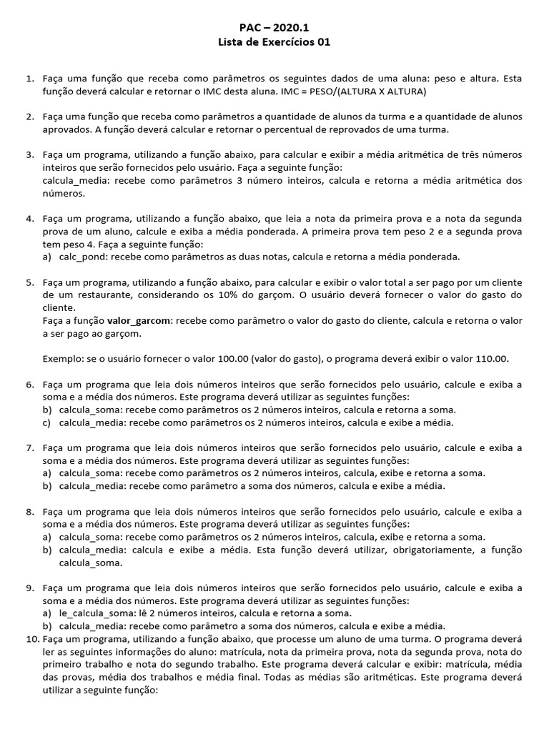 Exercícios de Programação em Python | PDF | Média | Distância