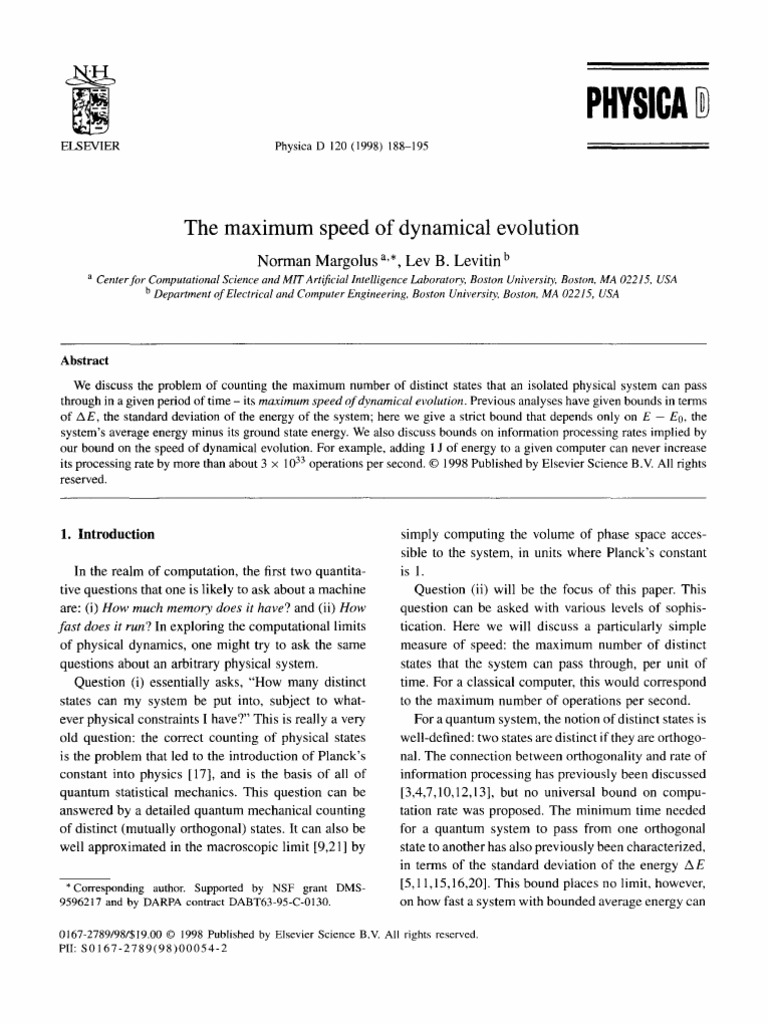 The Maximum Speed of Dynamical Evolution | PDF | Quantum Mechanics ...