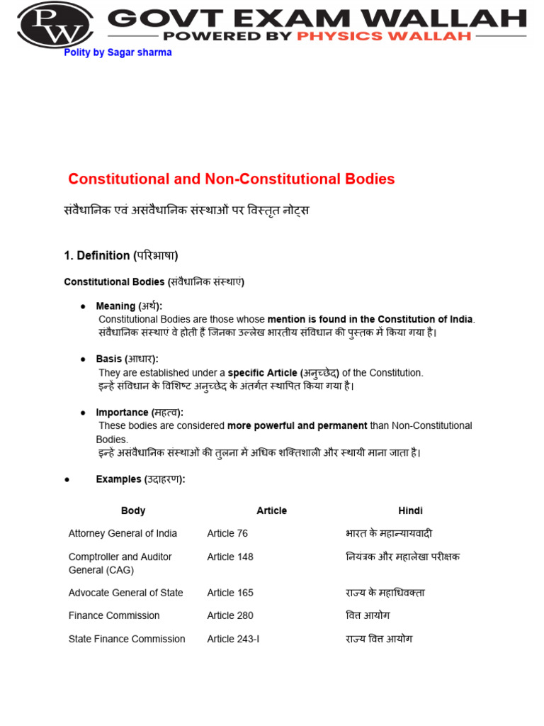 Constitutional and Non Constitutional Bodies | PDF