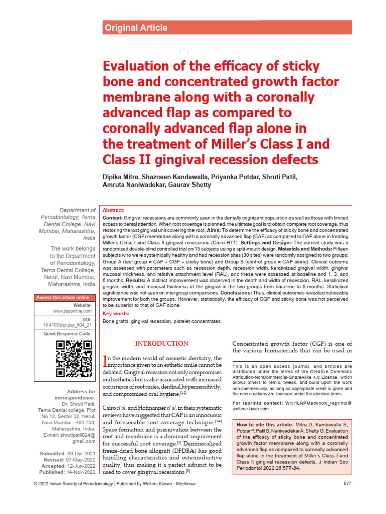 Efficacy of CGF in Gingival Recession Treatment | PDF | Periodontology ...