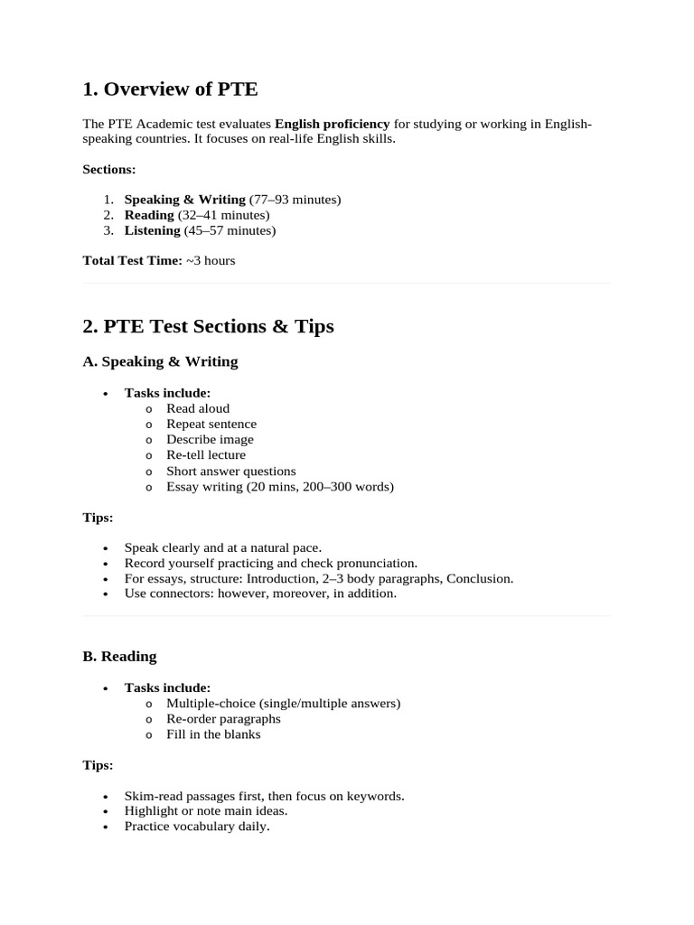 PTE Preparation Guide and Study Plan | PDF | Multiple Choice | English ...