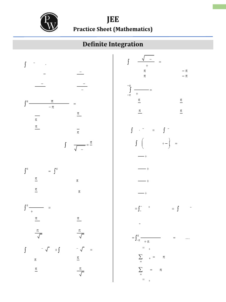 Definite Integration Practice Sheet PDF | PDF | Convex Set ...
