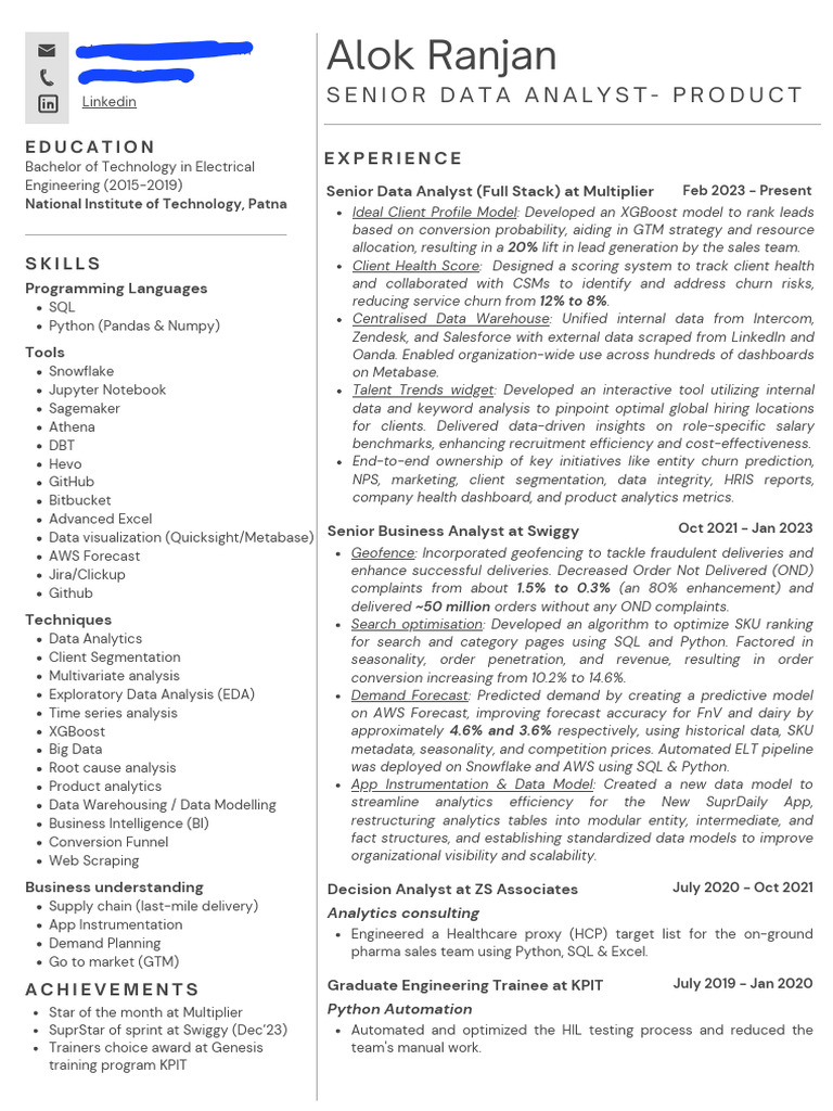 Senior Data Analyst Achievements & Skills | PDF | Analytics | Data Analysis