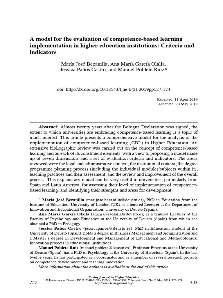 A Model For The Evaluation of Competence-Based Learning Implementation ...