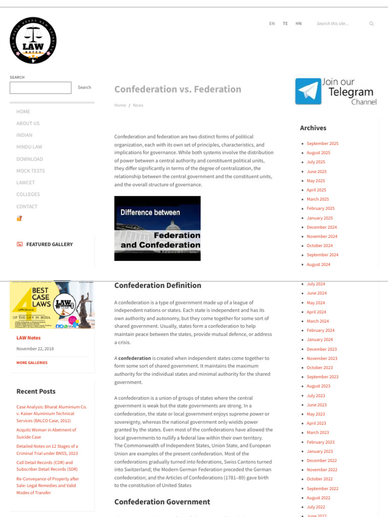 Confederation vs. Federation - LAW Notes | PDF | Federation | Confederation