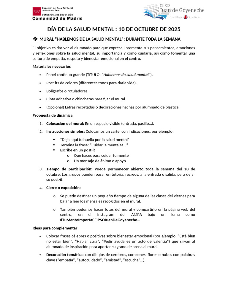 Actividades para el Día de la Salud Mental | PDF | Sicología ...