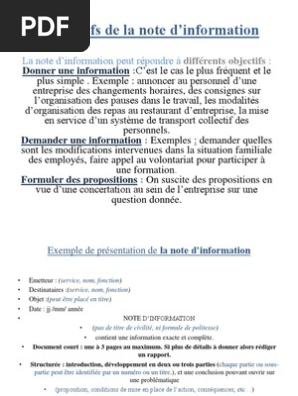 Exemple Note Dinformation Horaire De Travail