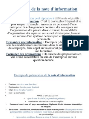 Exemple Note Dinformation Horaire De Travail