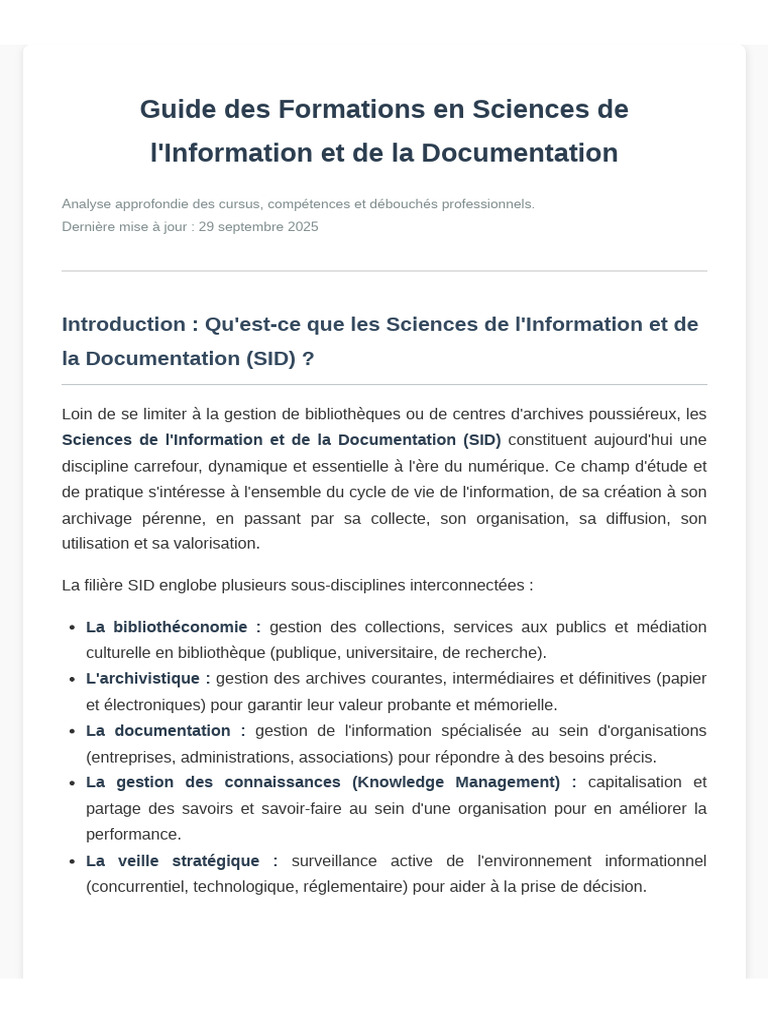 Formations en Sciences de l'Information | PDF | Bibliothécaire ...