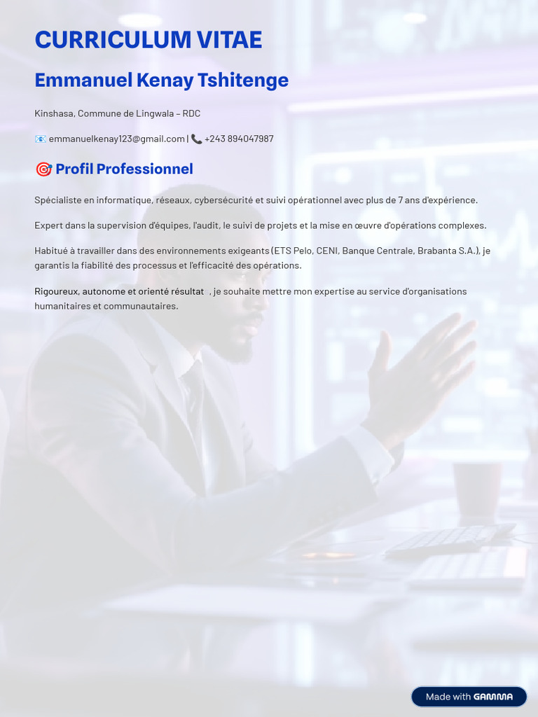 CV d'Emmanuel Kenay Tshitenge | PDF | Sécurité des systèmes d ...