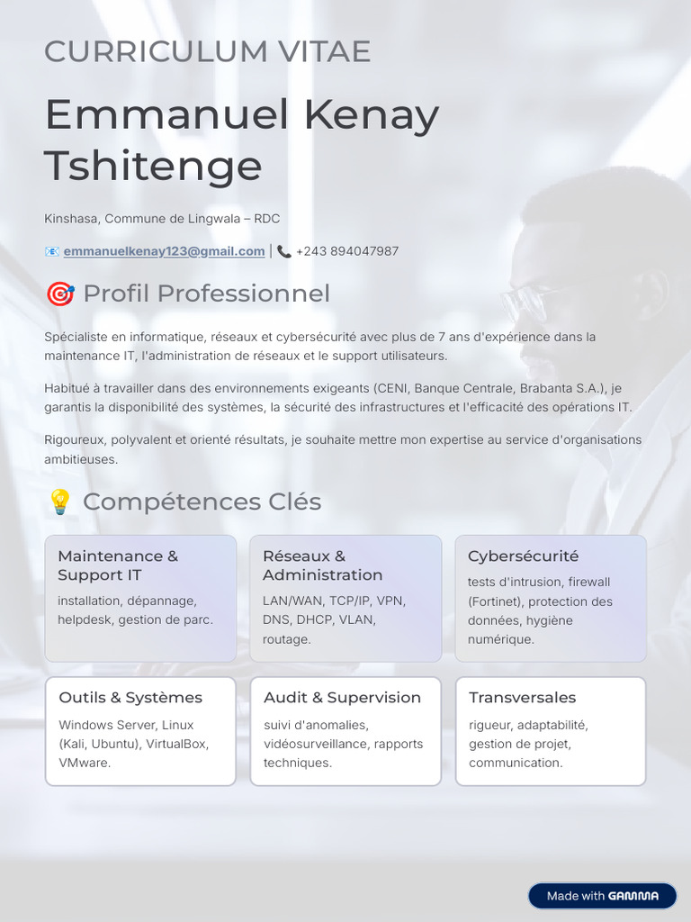 CV d'Emmanuel Kenay : Expert IT & Cybersécurité | PDF | Sécurité des ...