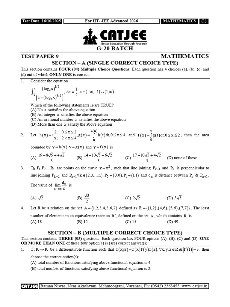 IIT-JEE Advanced 2026 Mathematics Test Paper | PDF | Function ...