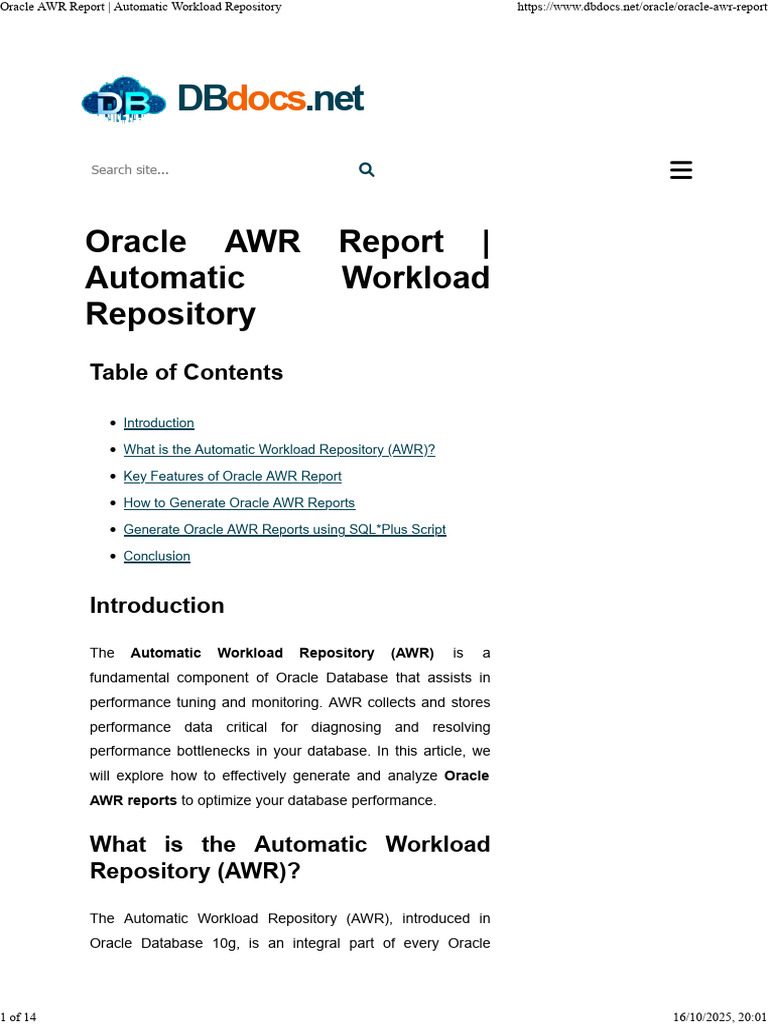 Generating Oracle AWR Reports Guide | PDF | Postgre Sql | Microsoft Sql ...