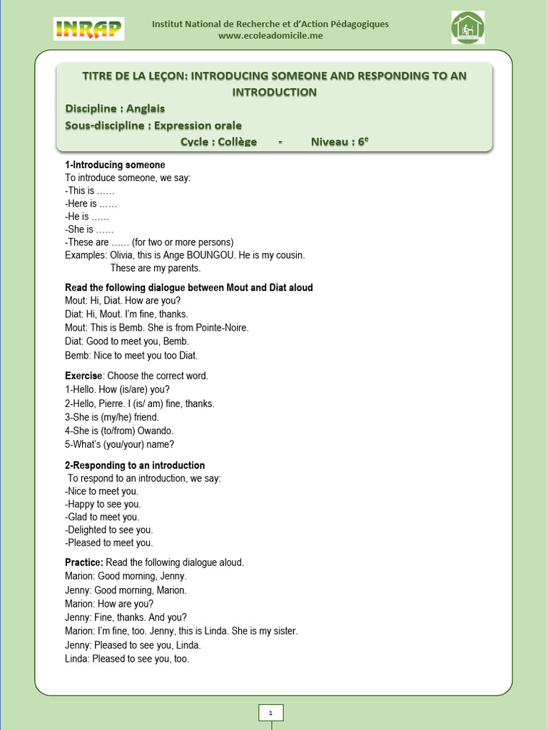 Introducing Someone in English | PDF