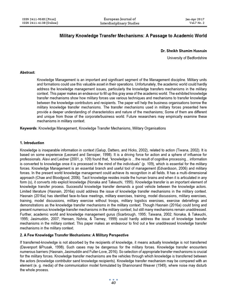 Military Knowledge Transfer Mechanisms | PDF | Military | Knowledge