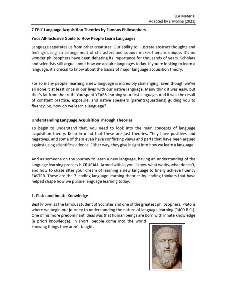 7 EPIC Language Acquisition Theories by Famous Philosophers | PDF ...