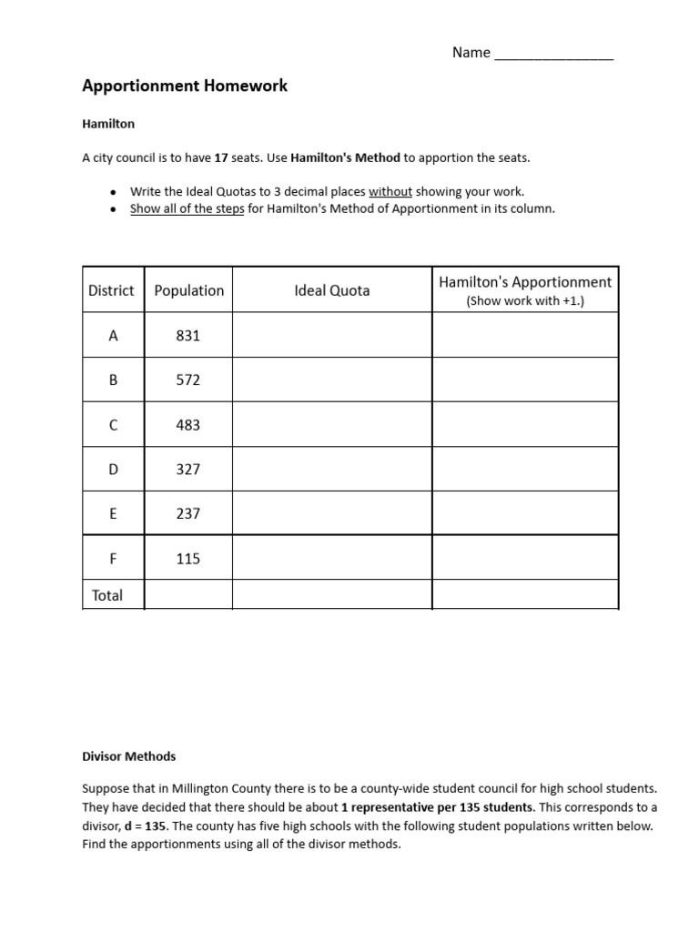Hamilton's Method Apportionment Guide | PDF | Voting | Elections