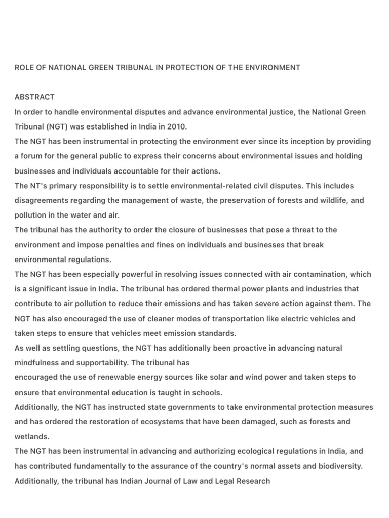 NGT's Role in Environmental Protection | PDF | Environmental Protection ...