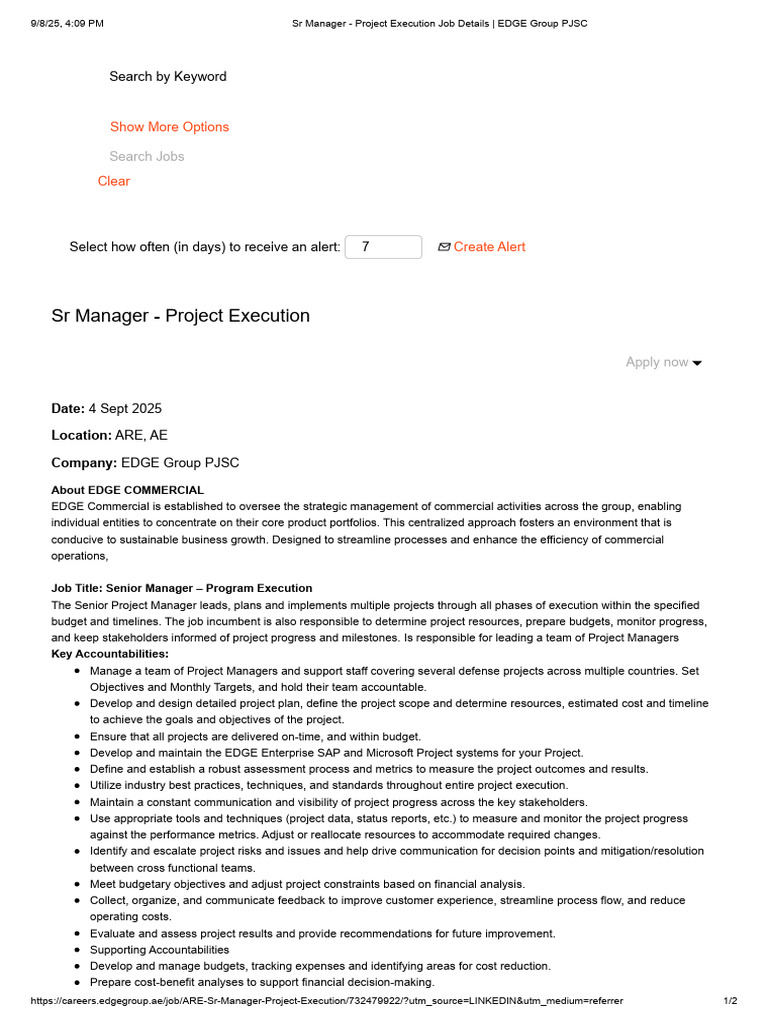 SR Manager - Project Execution Job Details - EDGE Group PJSC | PDF ...