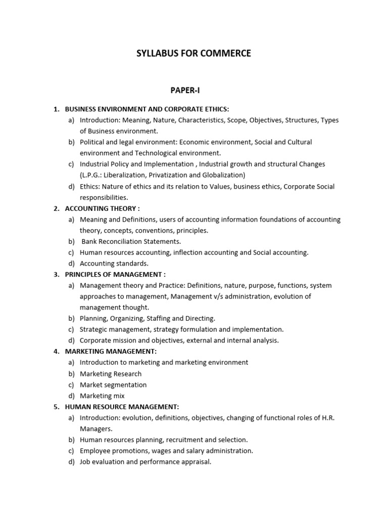 Commerce Syllabus | PDF | Accounting | Human Resources