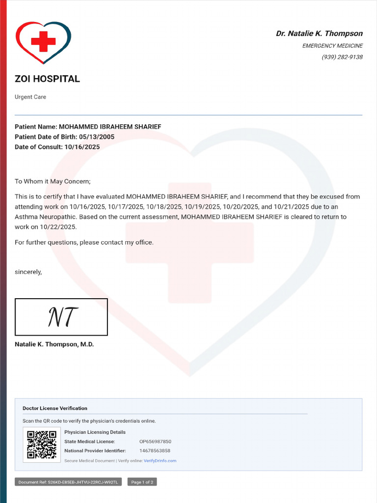 Doctor Note With Signature | PDF