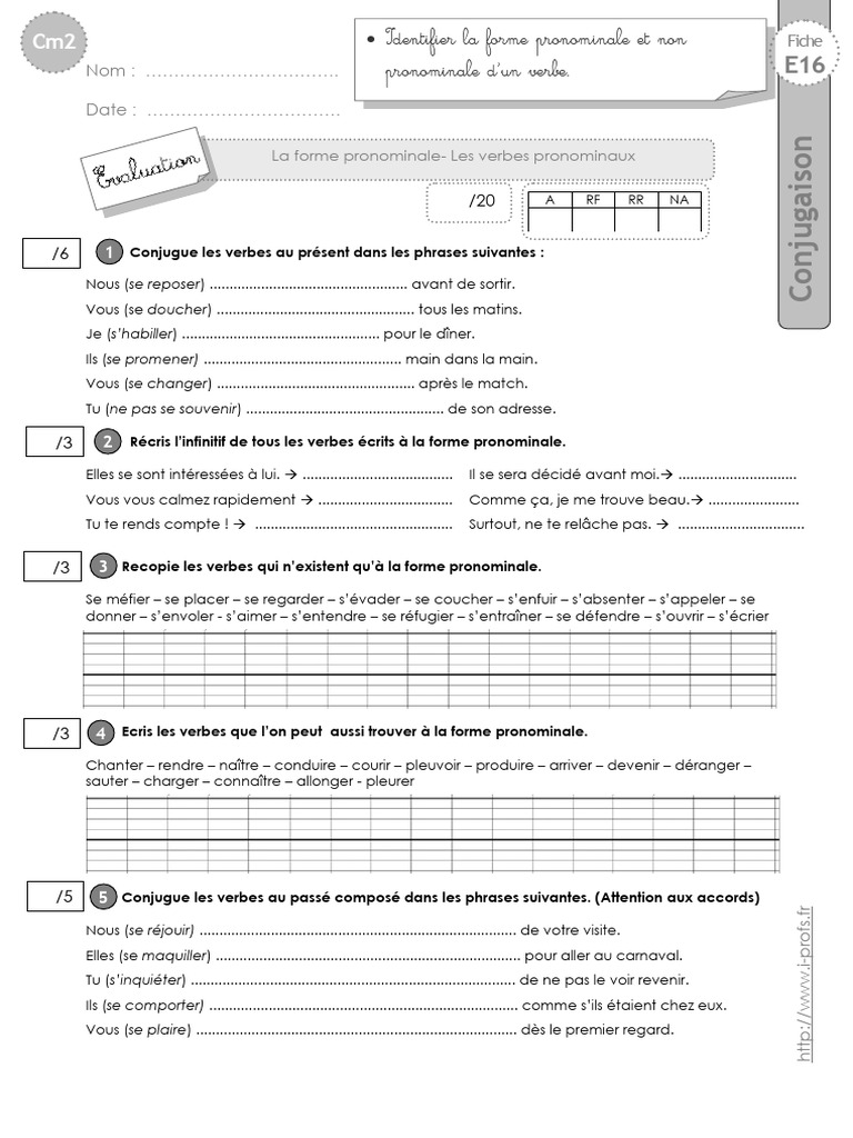 Exercices sur les verbes pronominaux CM2 | PDF | Verbe | Relations ...