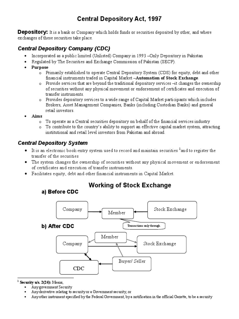 Central Depository Act Overview | PDF | Securities (Finance) | Capital ...