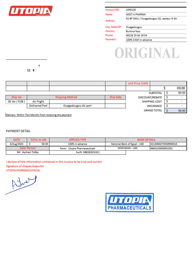 COM-Invoice West Pharma (Promotional Material) | PDF | Invoice